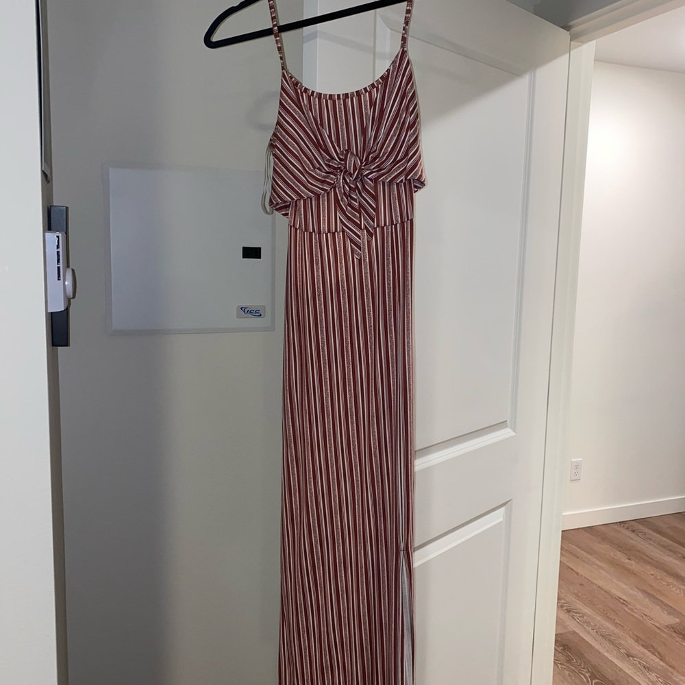 Derek Heart Red and White Striped Tie-Front Maxi Dress